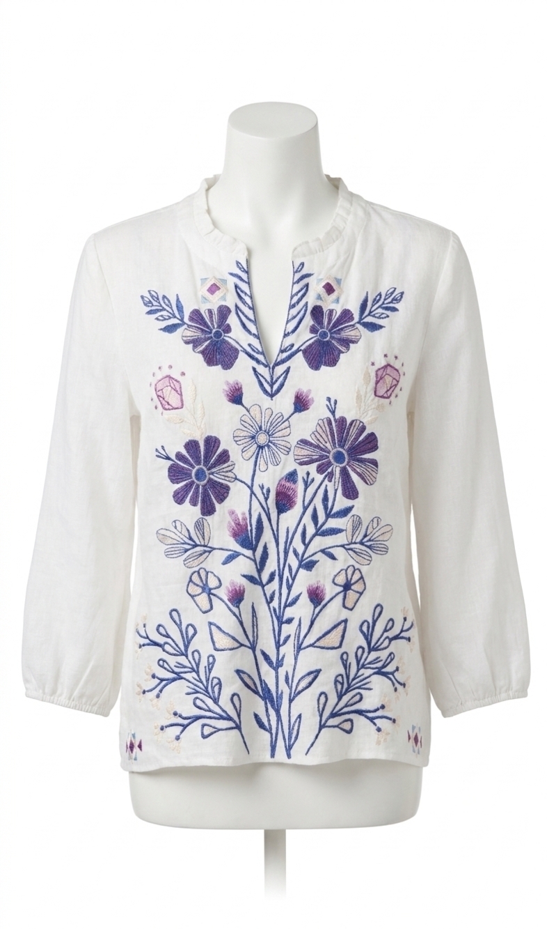 NEW JOHNNY WAS ruffle field blouse in white